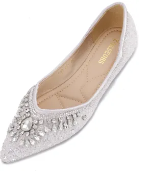 Flats Shoes Women Rhinestone Sequin Wedding Pointed Toe Dress Flat Shoes Comfortable Flats for Women Dressy