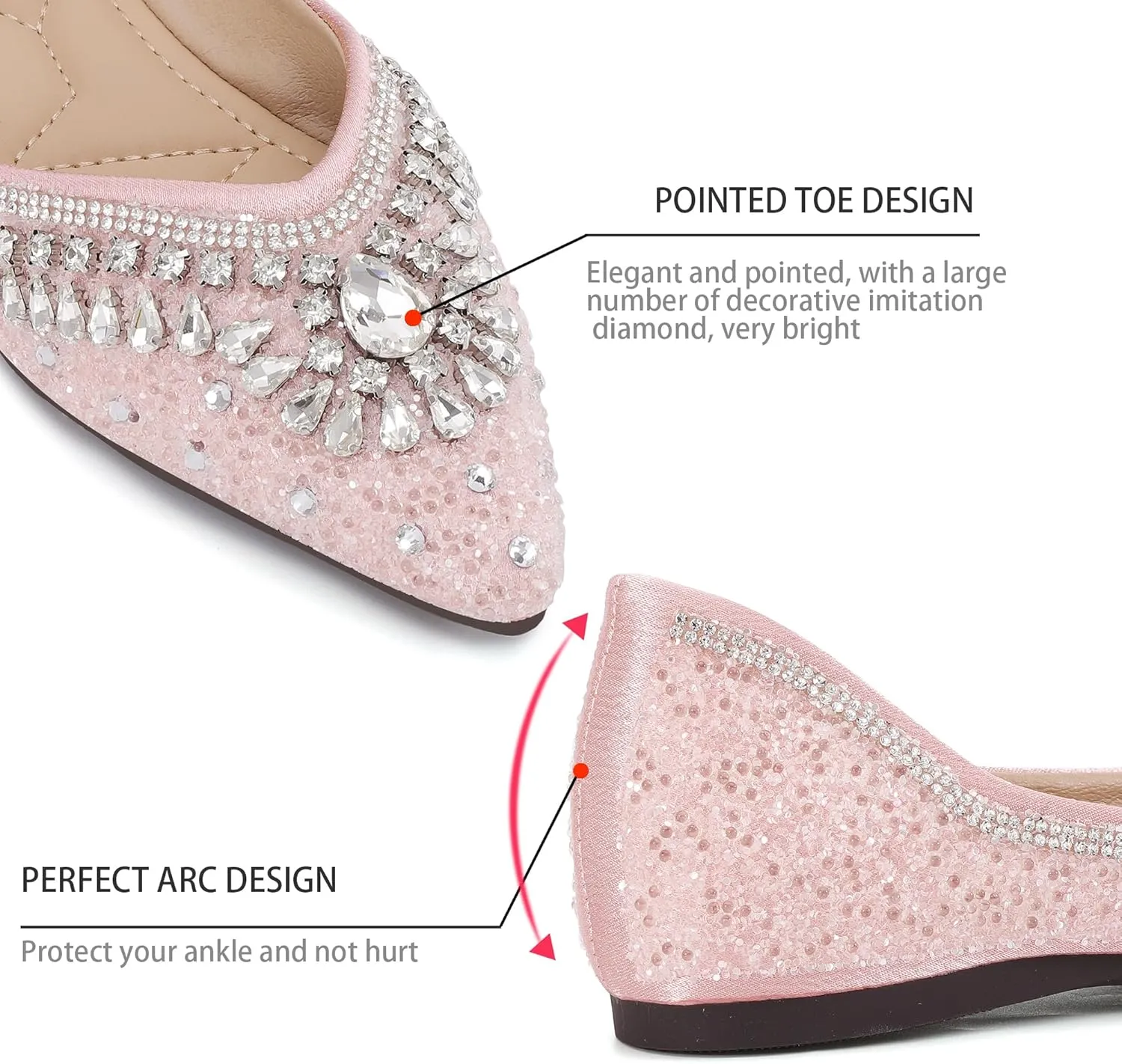Flats Shoes Women Rhinestone Sequin Wedding Pointed Toe Dress Flat Shoes Comfortable Flats for Women Dressy