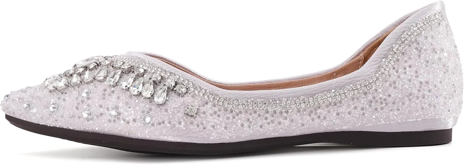 Flats Shoes Women Rhinestone Sequin Wedding Pointed Toe Dress Flat Shoes Comfortable Flats for Women Dressy