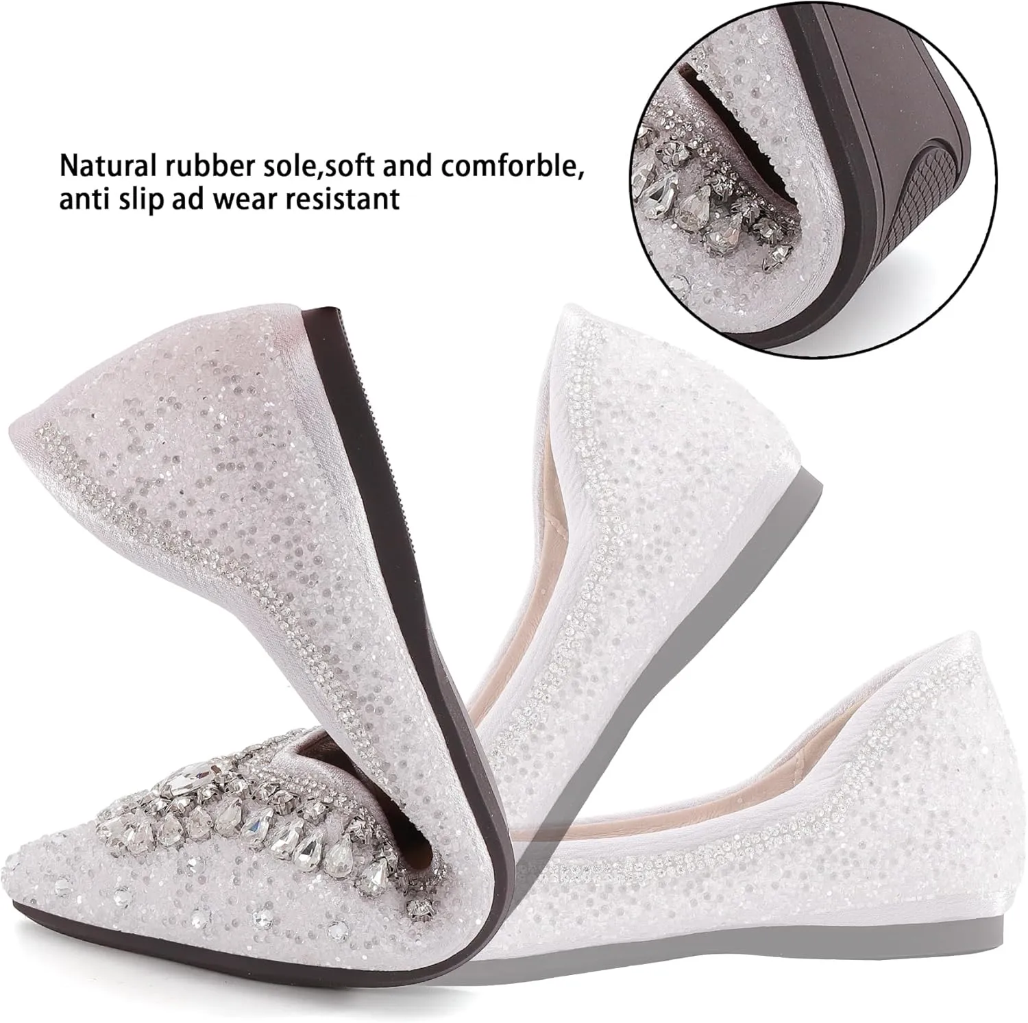 Flats Shoes Women Rhinestone Sequin Wedding Pointed Toe Dress Flat Shoes Comfortable Flats for Women Dressy