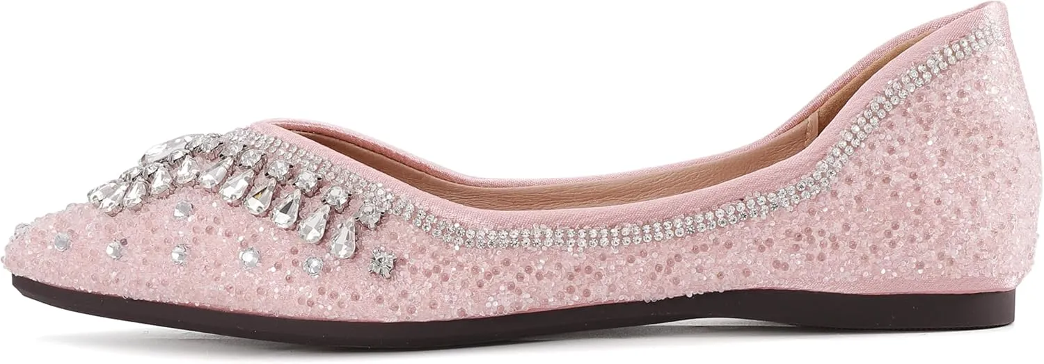 Flats Shoes Women Rhinestone Sequin Wedding Pointed Toe Dress Flat Shoes Comfortable Flats for Women Dressy