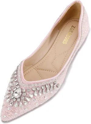 Flats Shoes Women Rhinestone Sequin Wedding Pointed Toe Dress Flat Shoes Comfortable Flats for Women Dressy
