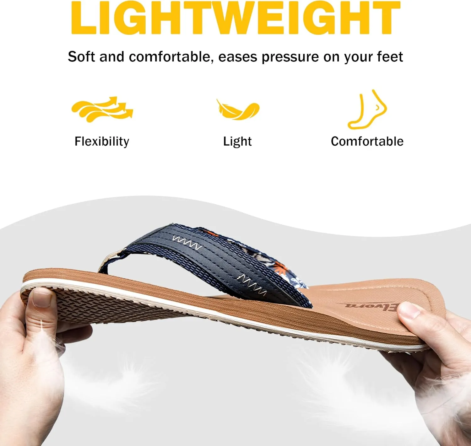 Flip Flops for Men with Arch Support - Waterproof Beach Sandals Non-Slip Hawaiian Print Sandals