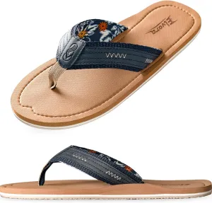 Flip Flops for Men with Arch Support - Waterproof Beach Sandals Non-Slip Hawaiian Print Sandals
