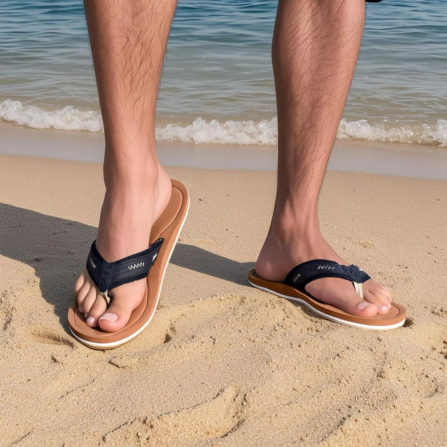 Flip Flops for Men with Arch Support - Waterproof Beach Sandals Non-Slip Hawaiian Print Sandals