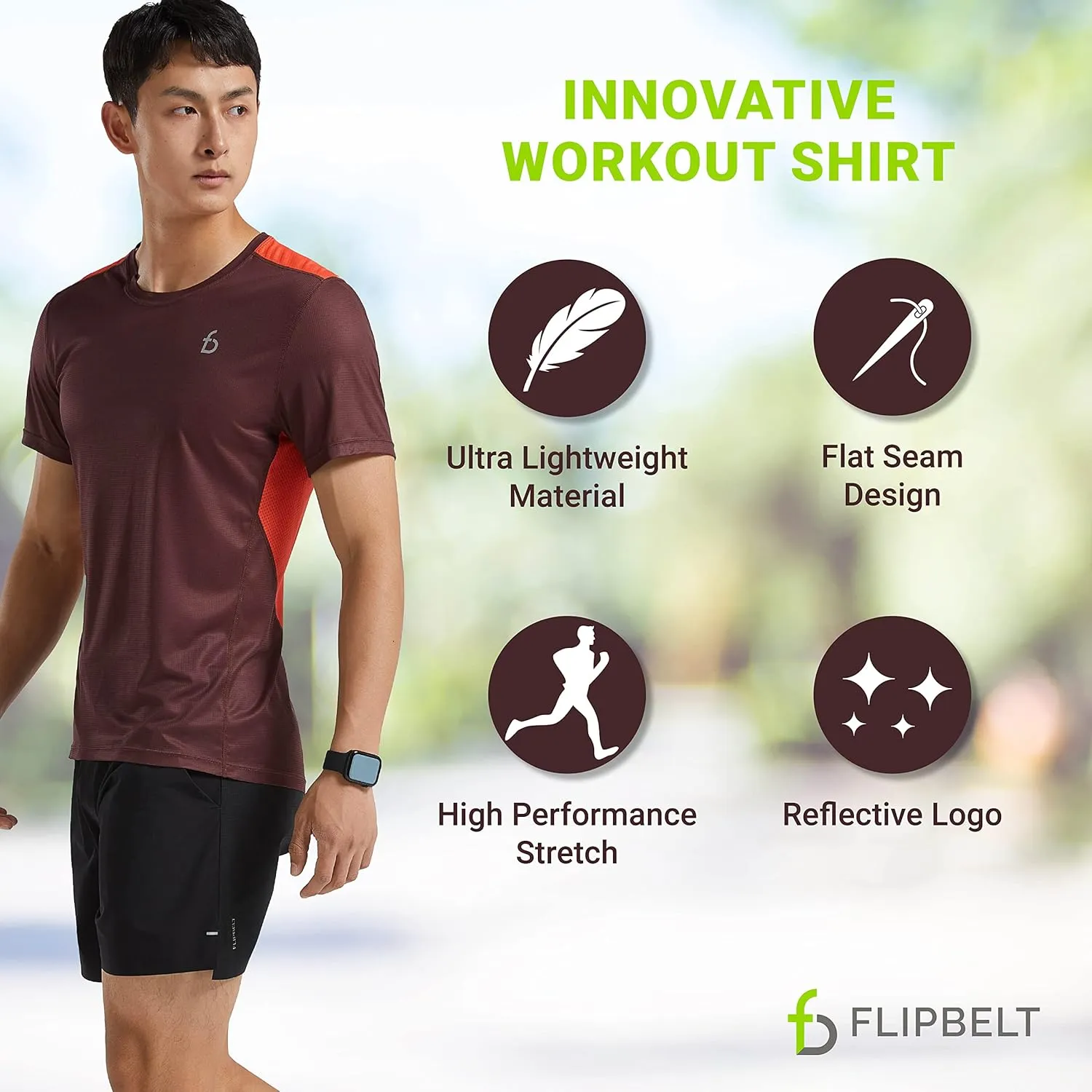 FlipBelt Athletic Running T-Shirt, Short Sleeve Gym and Workout Tops for Men, Quick Dry Active Wear, XS - XL