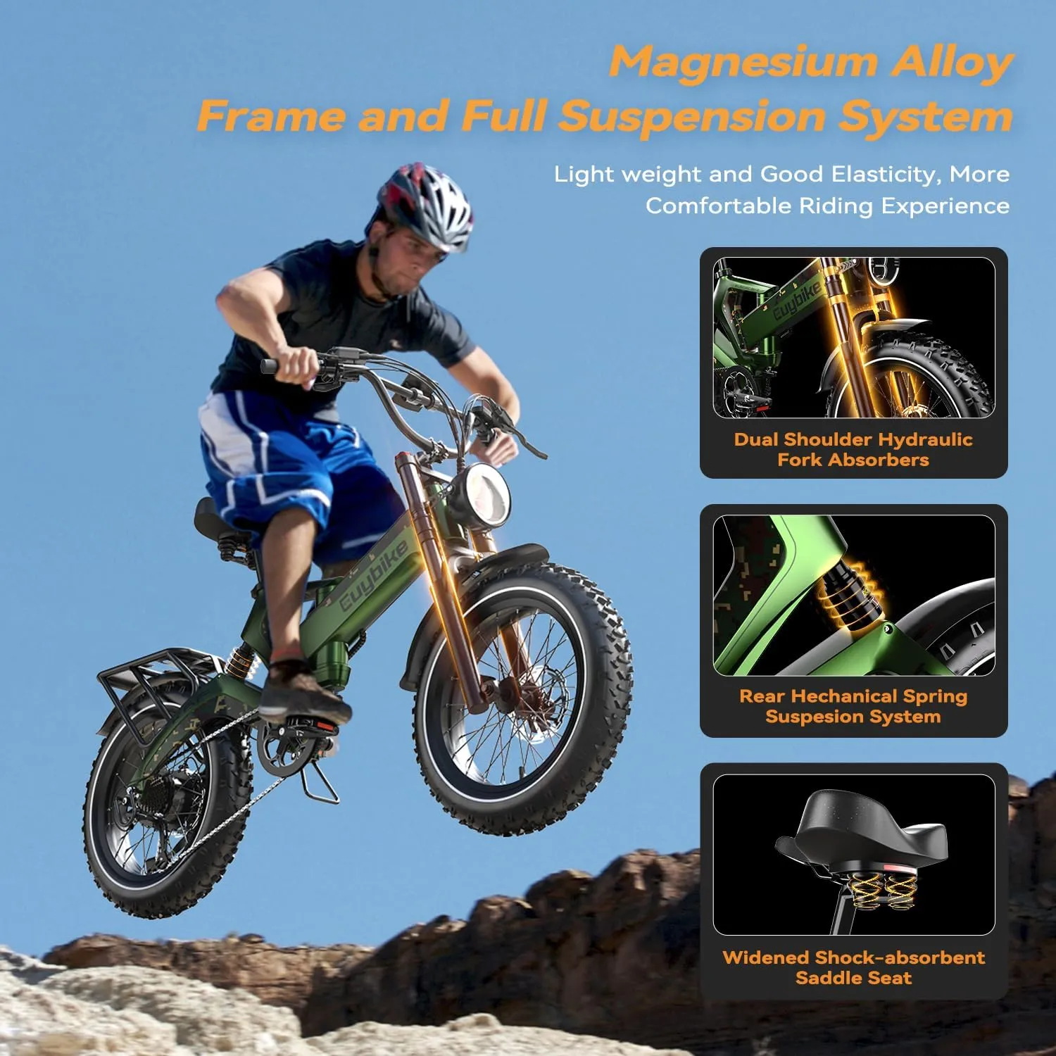 Foldable Electric Bike for Adults, 2000W Peak Motor Ebike, 48V 25AH Removable Battery, 20"x4.0" Fat Tires 35MPH Dirt Bike, 100 Miles Hydraulic Disc Brake Magnesium alloy Frame Folding Mountain Bicycle