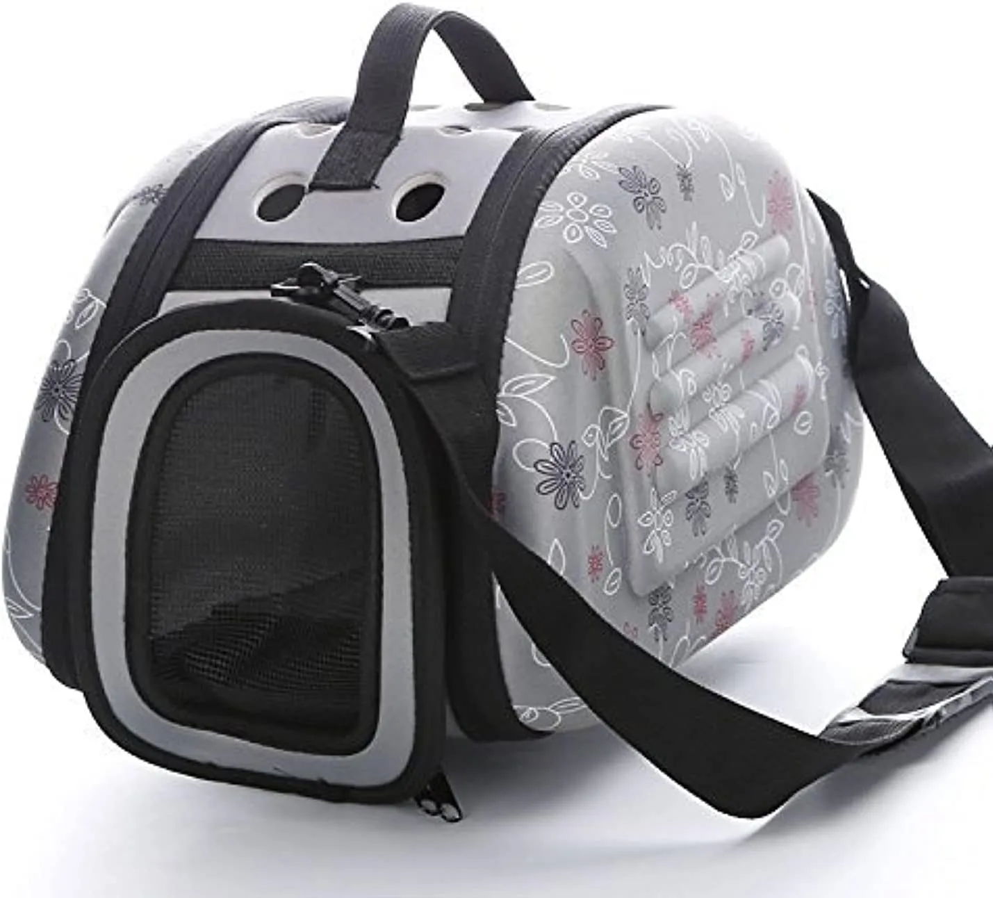 Foldable Pet Dog Carrier Cage Collapsible Travel Kennel - Portable Pet Carrier Outdoor Shoulder Bag for Puppy Dog Cat (S, Grey)