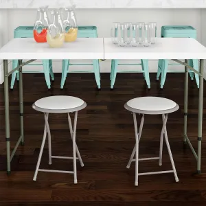 Folding Bar Stool - Heavy-Duty 18-inch Collapsible Padded Round Stool with 300lb Capacity for Dorm, Rec Room, or Game Room by Trademark Home (White)