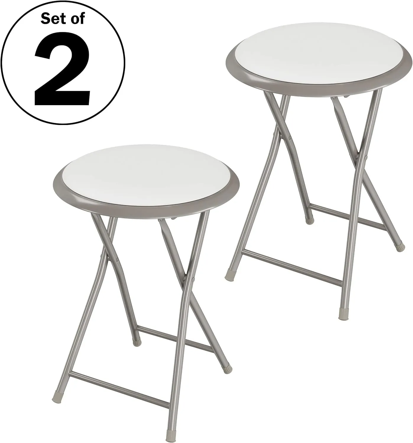 Folding Bar Stool - Heavy-Duty 18-inch Collapsible Padded Round Stool with 300lb Capacity for Dorm, Rec Room, or Game Room by Trademark Home (White)