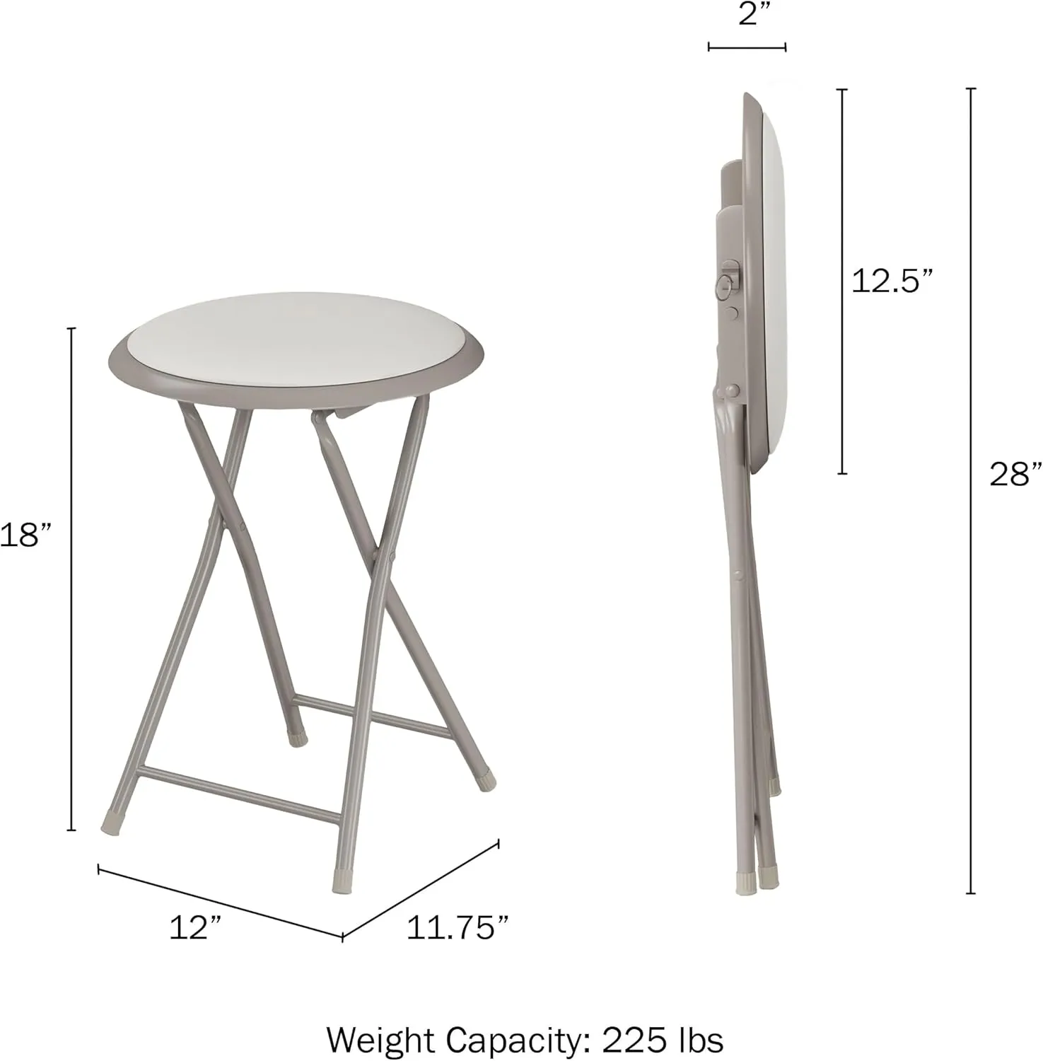 Folding Bar Stool - Heavy-Duty 18-inch Collapsible Padded Round Stool with 300lb Capacity for Dorm, Rec Room, or Game Room by Trademark Home (White)