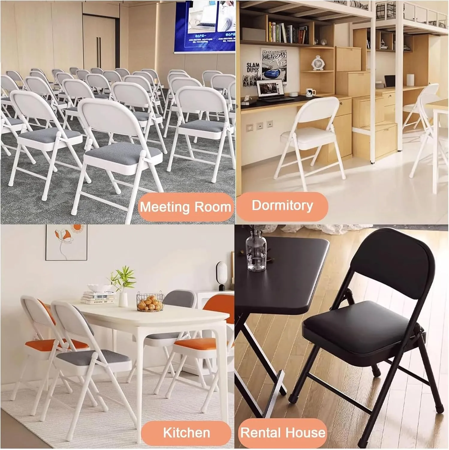 Folding Chair,Folding Camping Chair,Portable Folding Chairs,Sturdy Metal Frame,Versatile for Dining, Living, Office, Camping(Color:Black Blue)