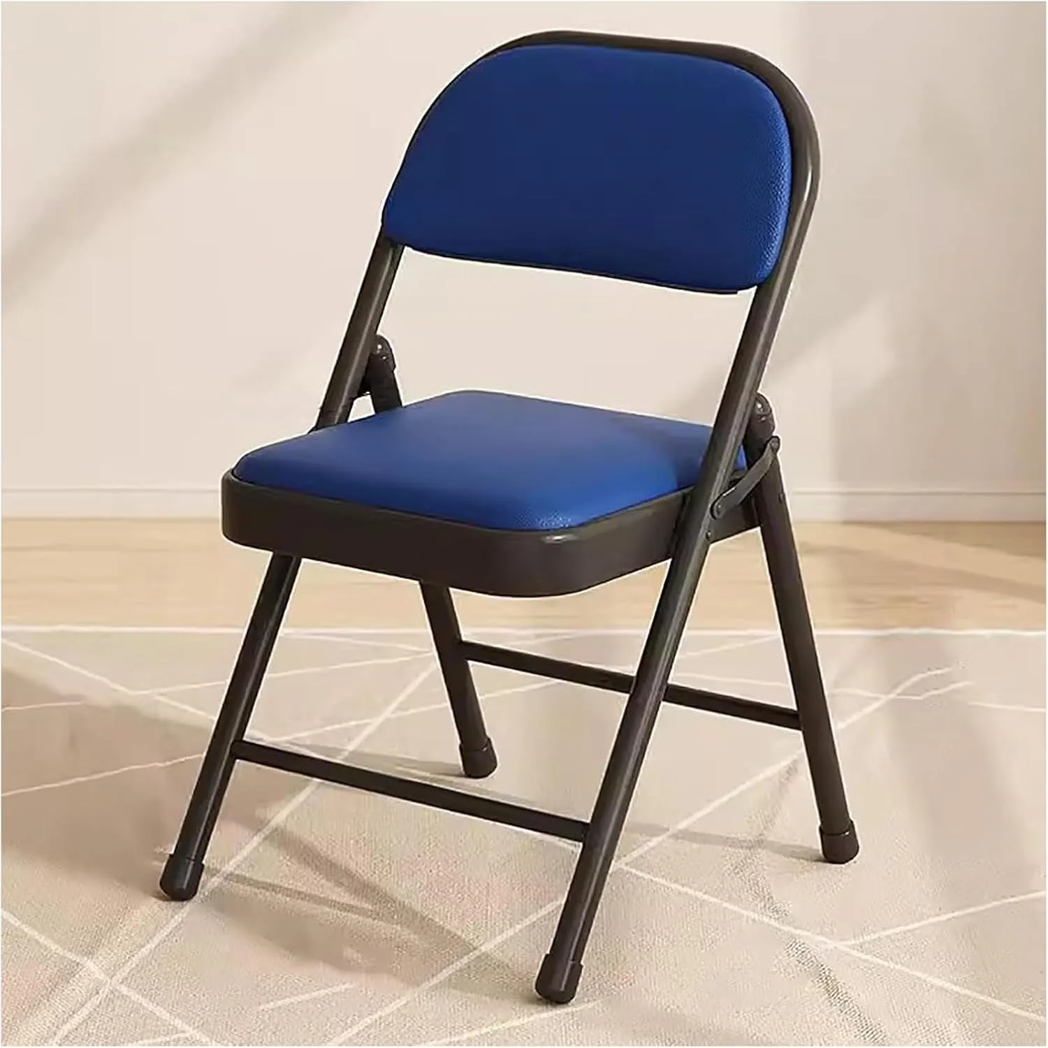 Folding Chair,Folding Camping Chair,Portable Folding Chairs,Sturdy Metal Frame,Versatile for Dining, Living, Office, Camping(Color:Black Blue)