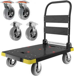Folding Push Cart Dolly - 1300LBS Heavy Duty Portable Moving Dolly with 360 Swivel 6'' Wheels (35L x24W x40H in)