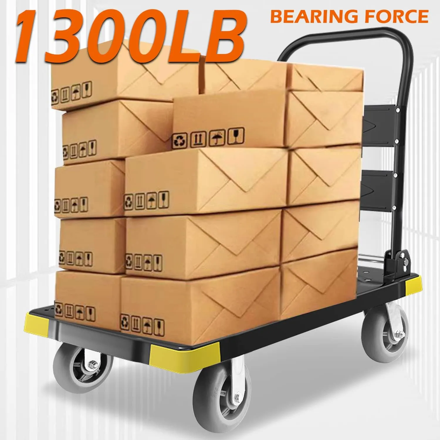 Folding Push Cart Dolly - 1300LBS Heavy Duty Portable Moving Dolly with 360 Swivel 6'' Wheels (35L x24W x40H in)