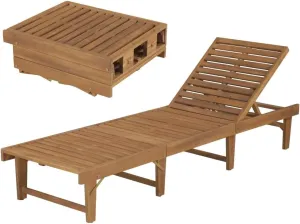 Folding Sun Lounger Outdoor Furniture Solid Acacia Wood Adjustable Backrest Foldable Chaise Lounge Chair for Poolside Tanning Lawn Patio Deck Comfy Reclining Seating