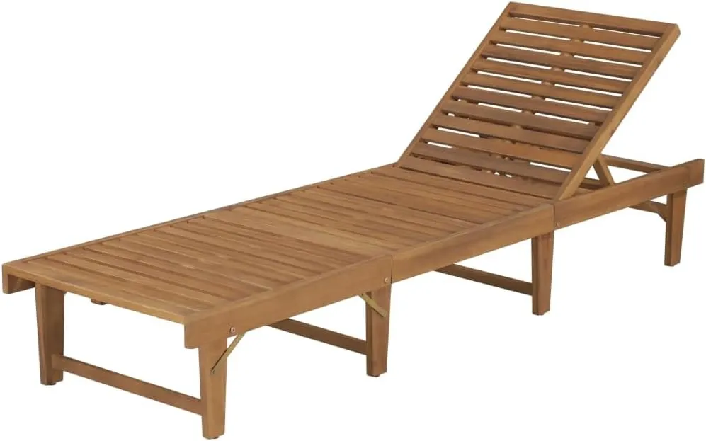 Folding Sun Lounger Outdoor Furniture Solid Acacia Wood Adjustable Backrest Foldable Chaise Lounge Chair for Poolside Tanning Lawn Patio Deck Comfy Reclining Seating