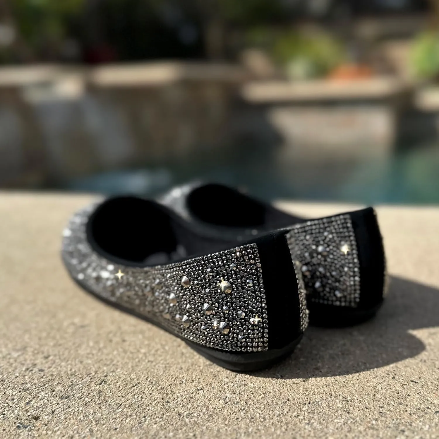 Forever Link Womens Closed Toe Rhinestone Crystal Ballet Ballerina Slip On Flat Sandals Shoes