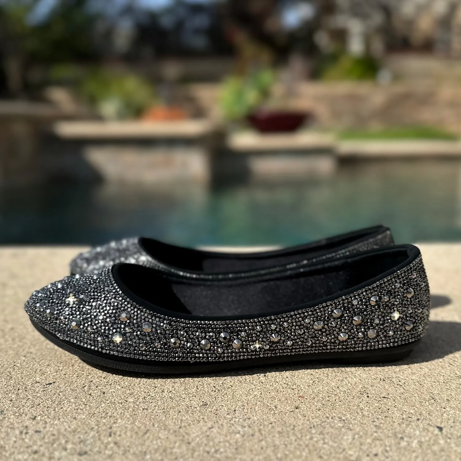 Forever Link Womens Closed Toe Rhinestone Crystal Ballet Ballerina Slip On Flat Sandals Shoes