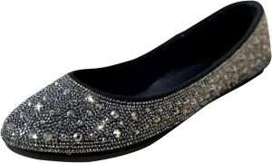 Forever Link Womens Closed Toe Rhinestone Crystal Ballet Ballerina Slip On Flat Sandals Shoes