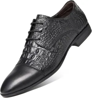 Formal Shoes for Men Lace Up Crocodile Print Derby Shoes Round Cap Toe Leather Block Heel Non Slip Resistant Wedding (Color : Crocodile Print, Size : 12)