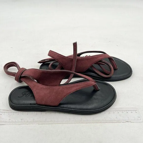 FOWT Wine Split Round Toe Sandals Lace up Strappy Flats Soft Flip Flop Shoes