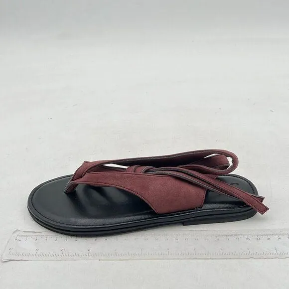 FOWT Wine Split Round Toe Sandals Lace up Strappy Flats Soft Flip Flop Shoes