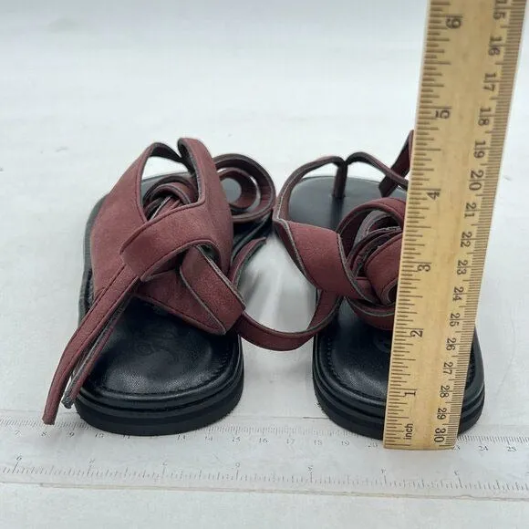 FOWT Wine Split Round Toe Sandals Lace up Strappy Flats Soft Flip Flop Shoes