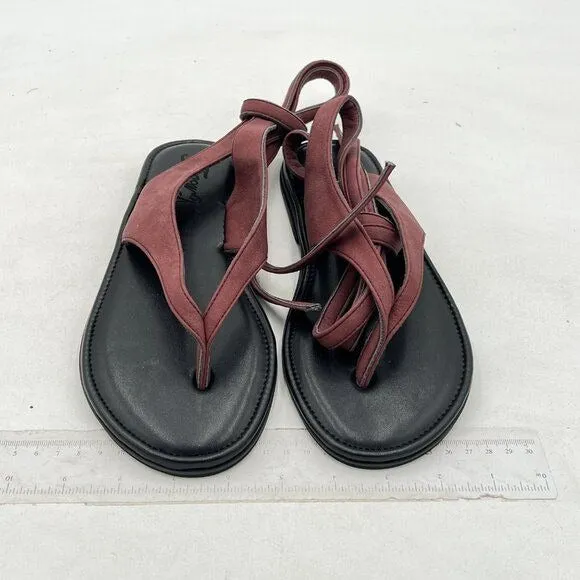 FOWT Wine Split Round Toe Sandals Lace up Strappy Flats Soft Flip Flop Shoes
