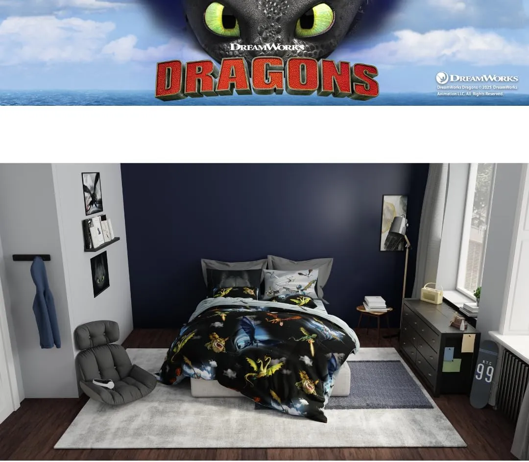 Franco How to Train Your Dragon Kids Bedding Super Soft & Cozy Reversible Microfiber Comforter and Sheet Set with Sham, 5 Piece Twin Size, (Officially Licensed Product)
