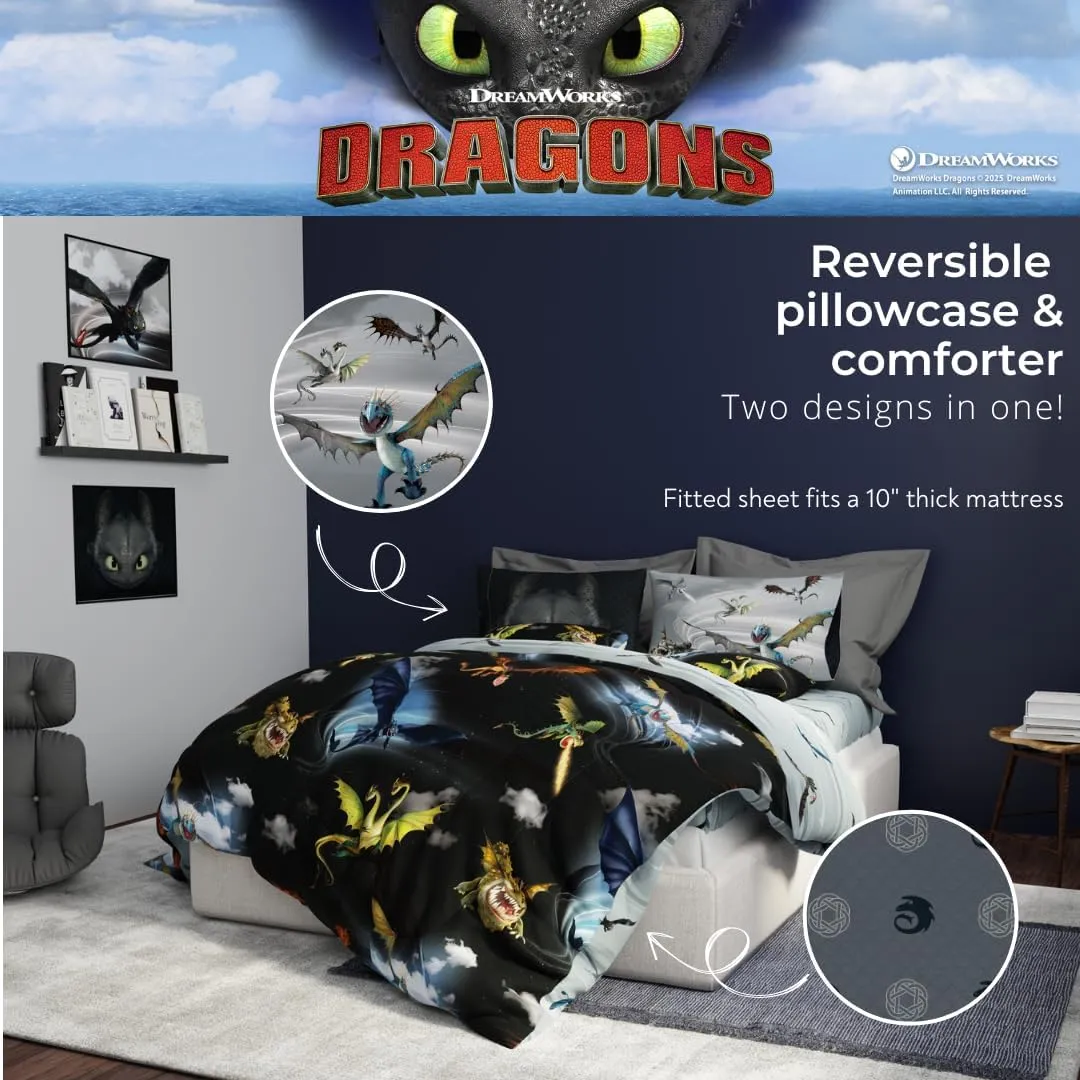 Franco How to Train Your Dragon Kids Bedding Super Soft & Cozy Reversible Microfiber Comforter and Sheet Set with Sham, 5 Piece Twin Size, (Officially Licensed Product)