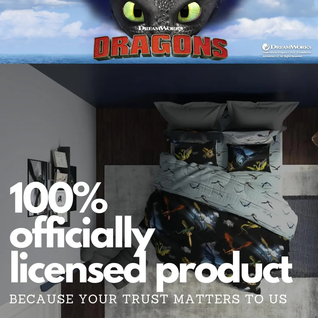 Franco How to Train Your Dragon Kids Bedding Super Soft & Cozy Reversible Microfiber Comforter and Sheet Set with Sham, 5 Piece Twin Size, (Officially Licensed Product)