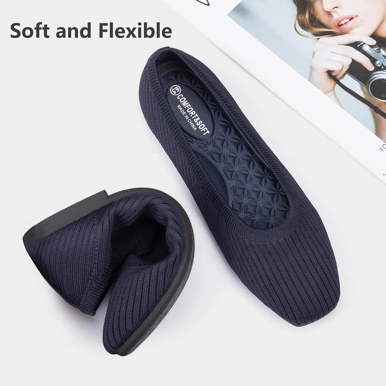 Frank Mully Women's Flats Square Toe Flats Comfortable Slip on Washable Ballet Flats Shoes for Women Dressy Work