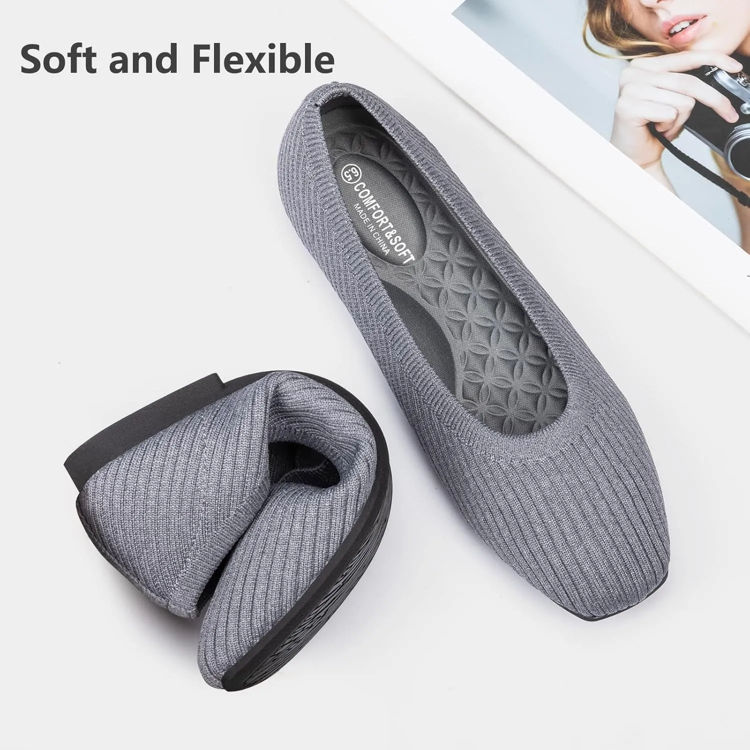 Frank Mully Women's Flats Square Toe Flats Comfortable Slip on Washable Ballet Flats Shoes for Women Dressy Work
