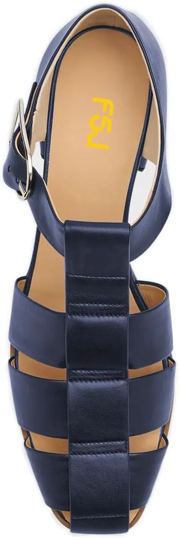 FSJ Women Closed Toe Low Chunky Heel Fisherman Sandals Hollow Cage Roman Gladiator Sandals Comfortable Ankle Strap Summer Daily Shoes Size 4-16 US