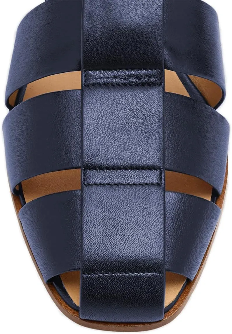 FSJ Women Closed Toe Low Chunky Heel Fisherman Sandals Hollow Cage Roman Gladiator Sandals Comfortable Ankle Strap Summer Daily Shoes Size 4-16 US
