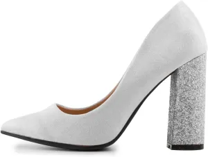 FSJ Women Sparkling Glitter Chunky High Heel Suede Pumps Closed Pointed Toe Slip On Block Heel Ladies Classic Basic Office Outfit Shoes Size 4-15 US