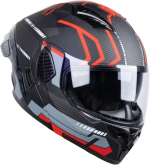 Full Face Modular Motorcycle Helmets Dual Visor Flip up DOT Approved Racing Street Bike Motocross Helmet for Adults (Matt Black/Red, X-Large)