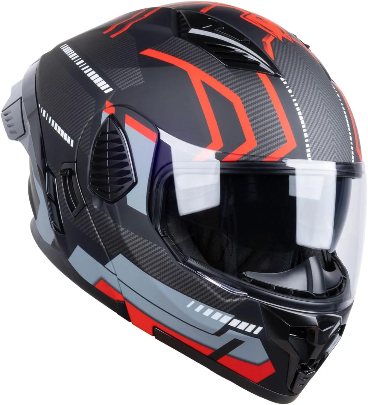 Full Face Modular Motorcycle Helmets Dual Visor Flip up DOT Approved Racing Street Bike Motocross Helmet for Adults (Matt Black/Red, X-Large)