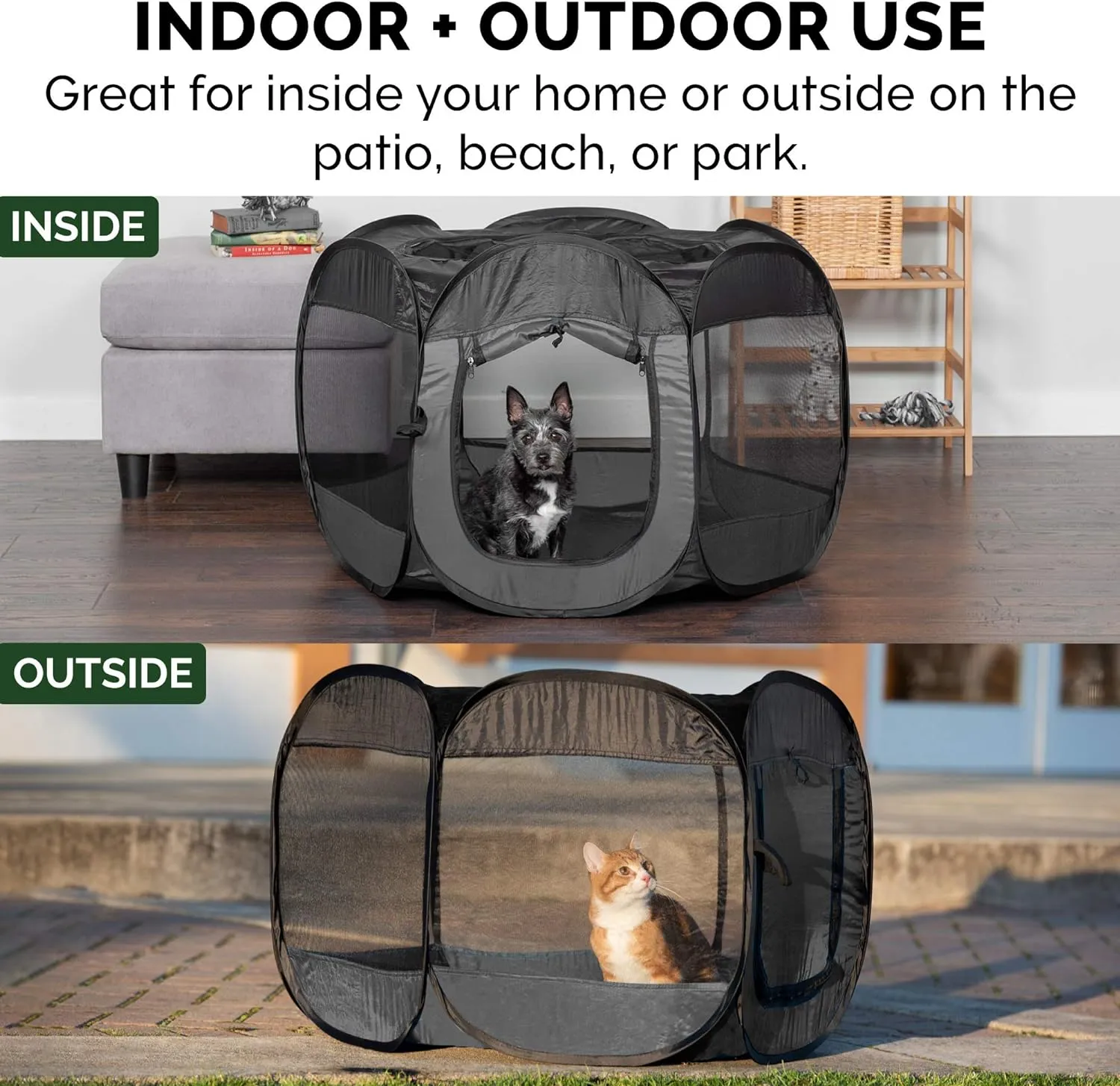 Furhaven Portable Dog Playpen Cat Tent, Pet playground/kennel foldable indoor outdoor zippered puppy crate - Gray, Extra Large