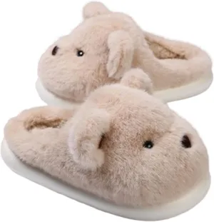 Fuzzy Animal Plush Cute Puppy Dog Slippers for Women and Men, Winter Indoor Home Scuff Slippers Anti-Skid Thick Sole Shoes for Adult