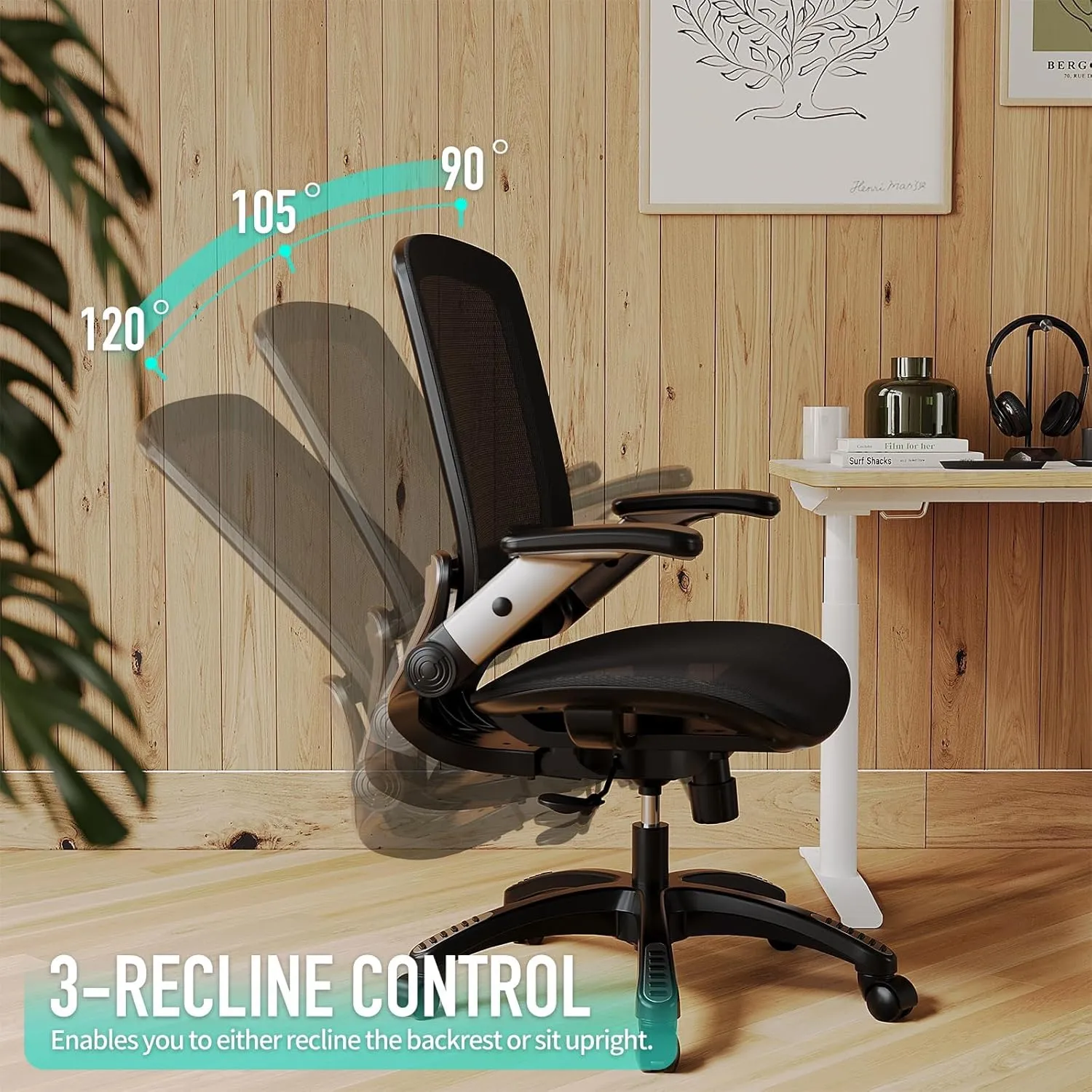 GABRYLLY Ergonomic Office Chair, Mesh Desk Chair - Lumbar Support and Adjustable Flip-up Arms, Soft Wide Seat, 90-120° Tilt, High Back Home Ergonomic Chairs Swivel Task Chair, Easy Assemble