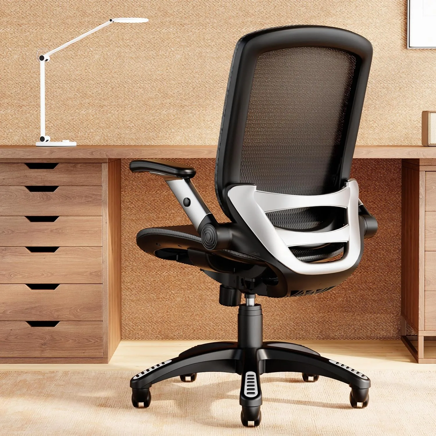 GABRYLLY Ergonomic Office Chair, Mesh Desk Chair - Lumbar Support and Adjustable Flip-up Arms, Soft Wide Seat, 90-120° Tilt, High Back Home Ergonomic Chairs Swivel Task Chair, Easy Assemble