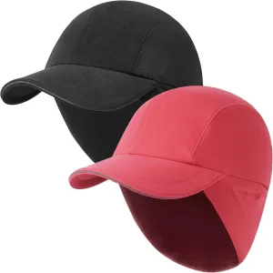 GADIEMKENSD Winter Running Baseball Cap Women Fleece Ponytail Hat with Ear Flaps Reflective Design 1Pack and 2Pack