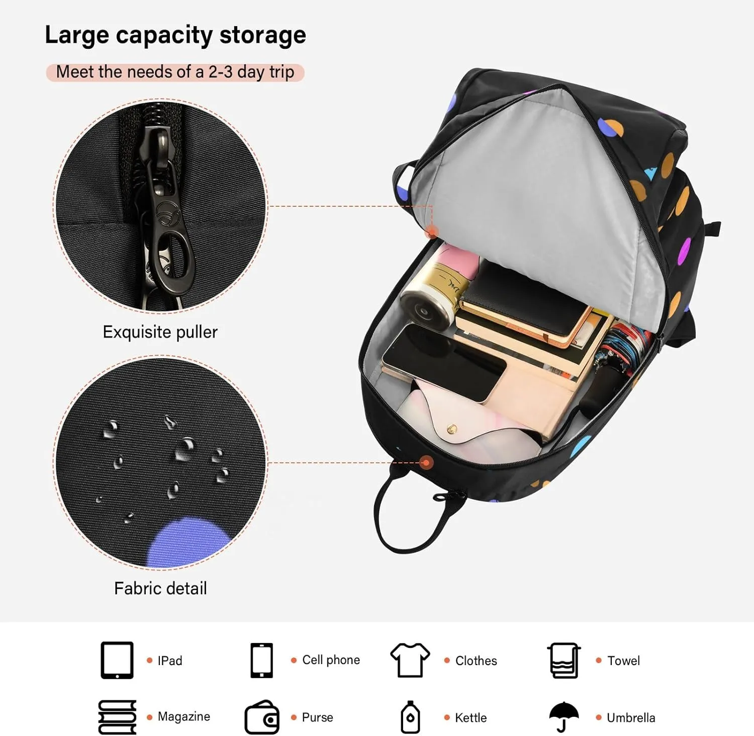 GAIGEO Polka Dot Racket Bag, Multilayer Design Badminton Bag, Sports and Daily Use