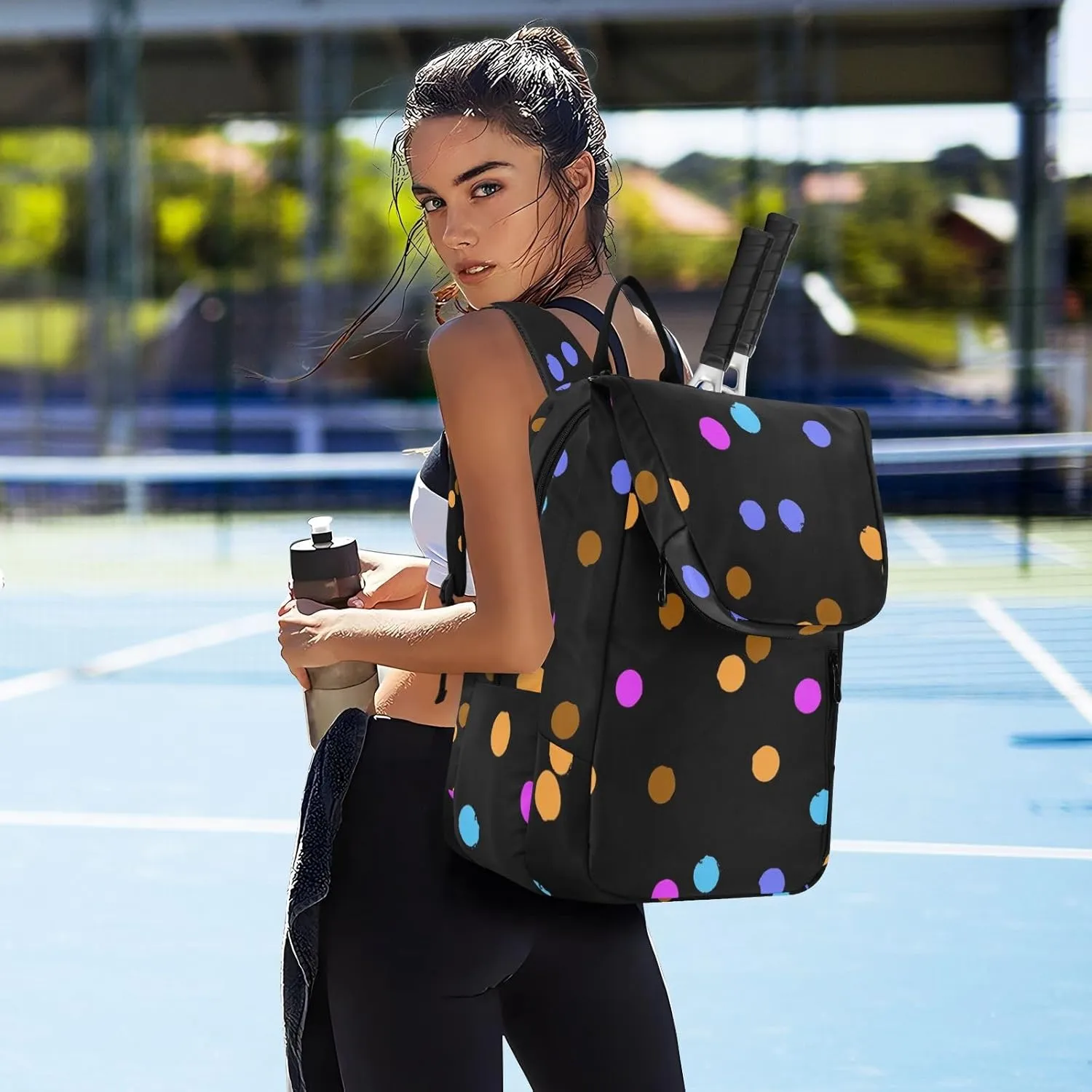 GAIGEO Polka Dot Racket Bag, Multilayer Design Badminton Bag, Sports and Daily Use