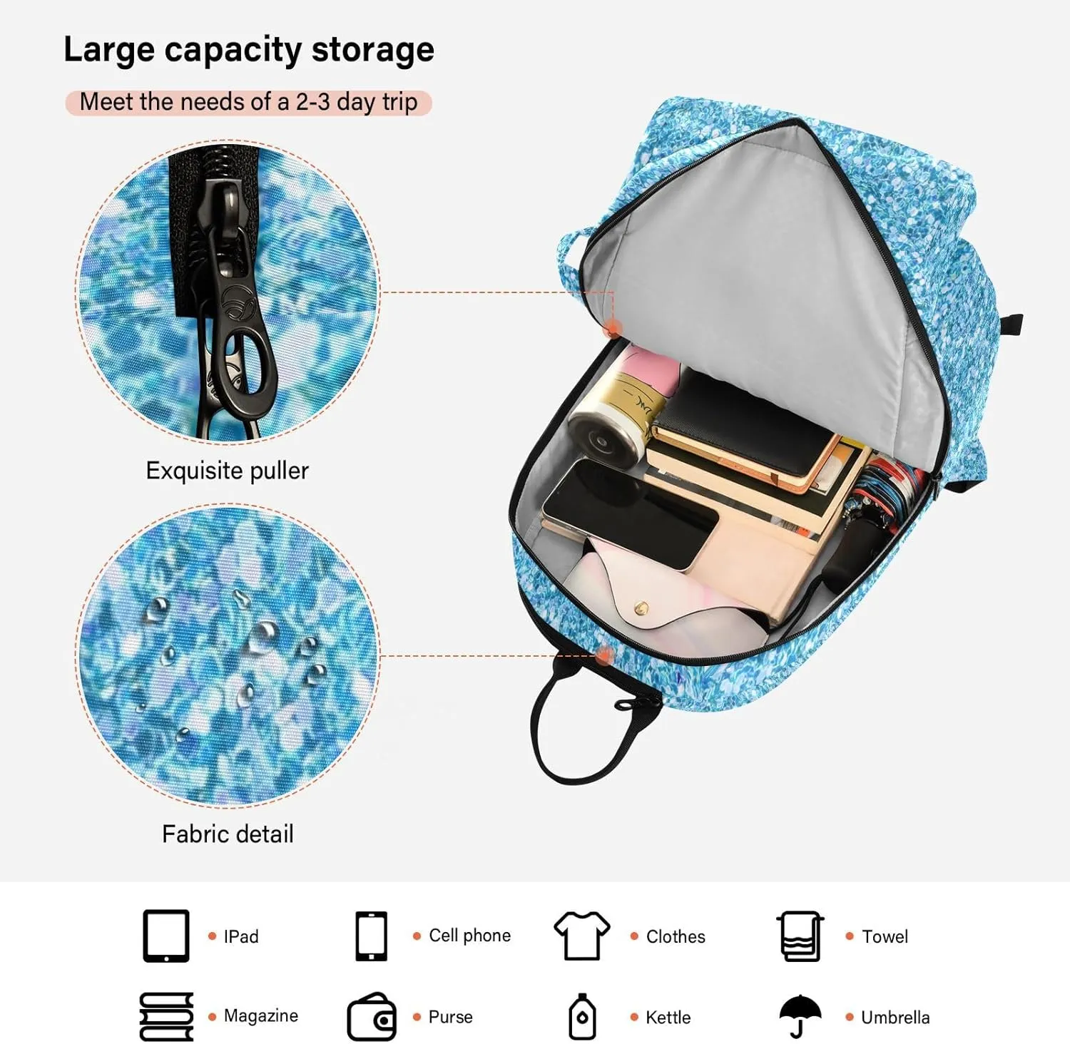 GAIGEO Turquoise Blue Purple Gradient Pickleball Bag, Large Capacity Gifts for Pickleball Lovers, Various Storage Methods