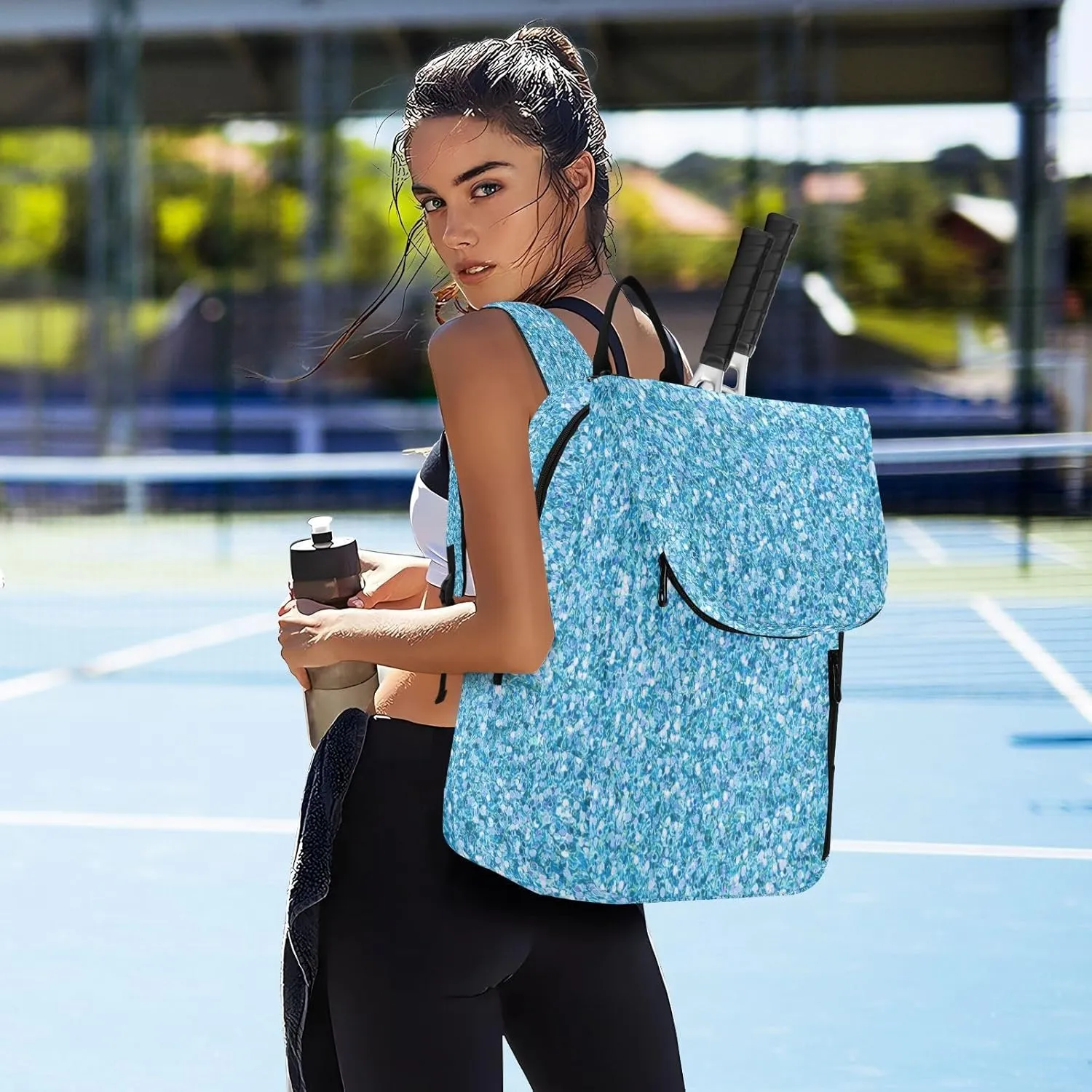 GAIGEO Turquoise Blue Purple Gradient Pickleball Bag, Large Capacity Gifts for Pickleball Lovers, Various Storage Methods