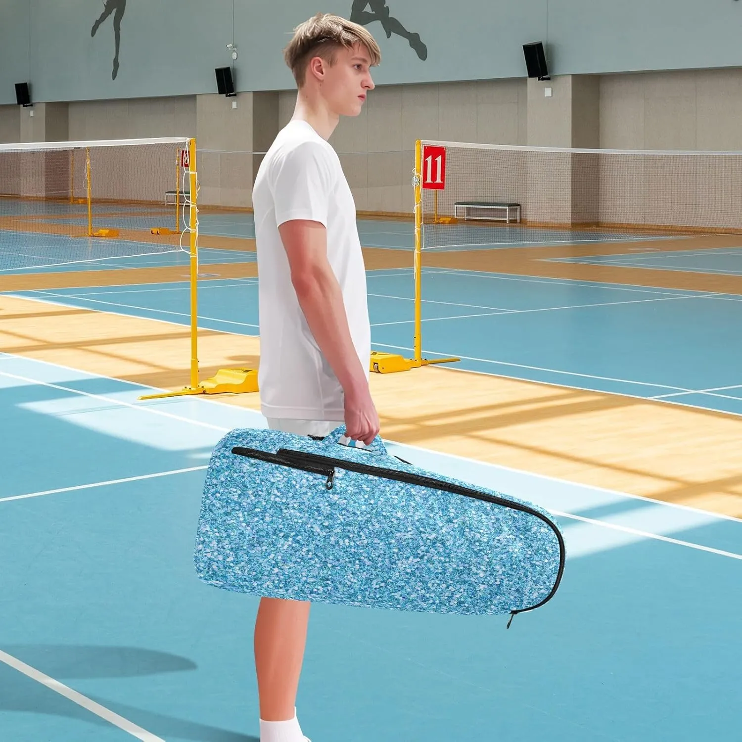 GAIGEO Turquoise Blue Purple Gradient Pickleball Bag, Large Capacity Gifts for Pickleball Lovers, Various Storage Methods