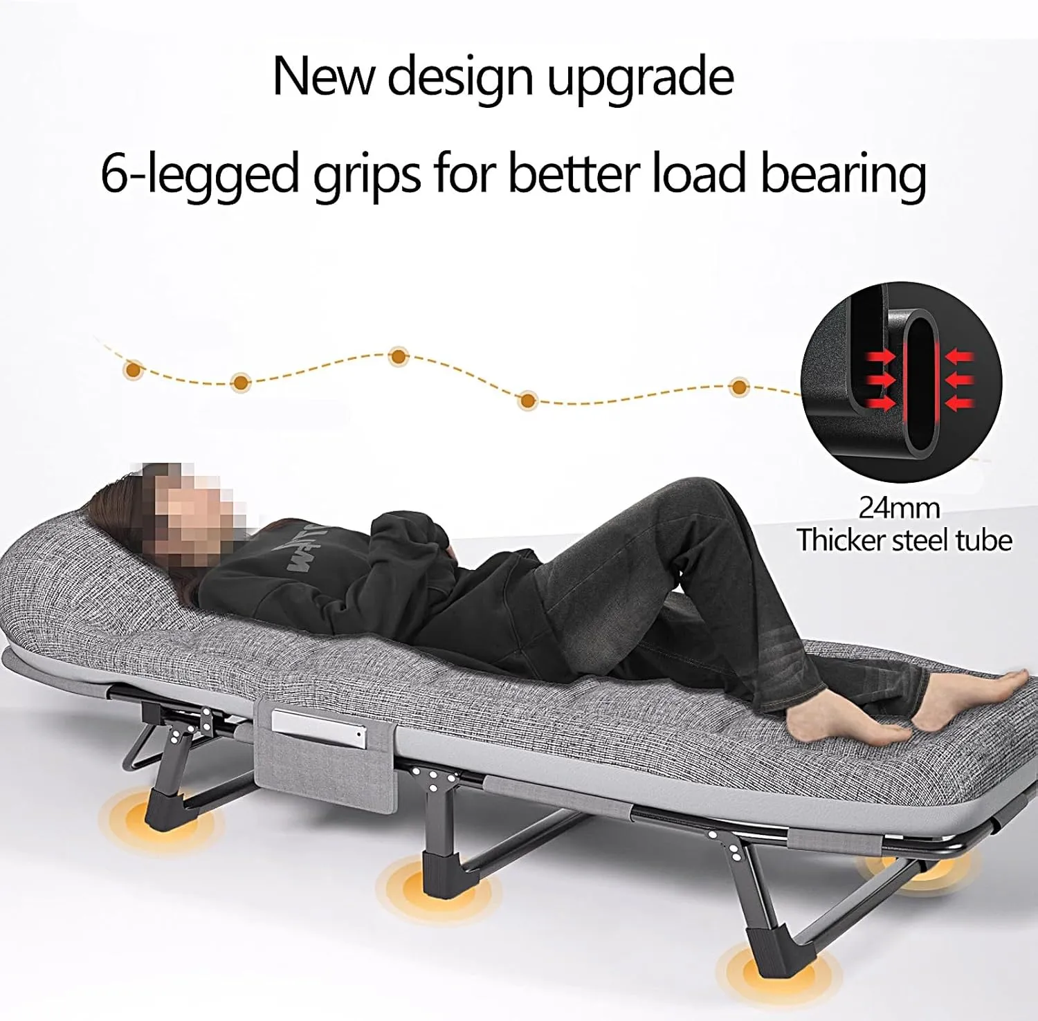 Generic Folding Bed with Mattress 6 Position Adjustable Backrest Camping Cots for Adults with 300kg Load Capacity Folding Camping Cot Sleeping Cot for Adult(Black,180 * 60 * 30cm)